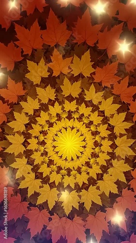 Vibrant autumn leaves forming a spiral pattern