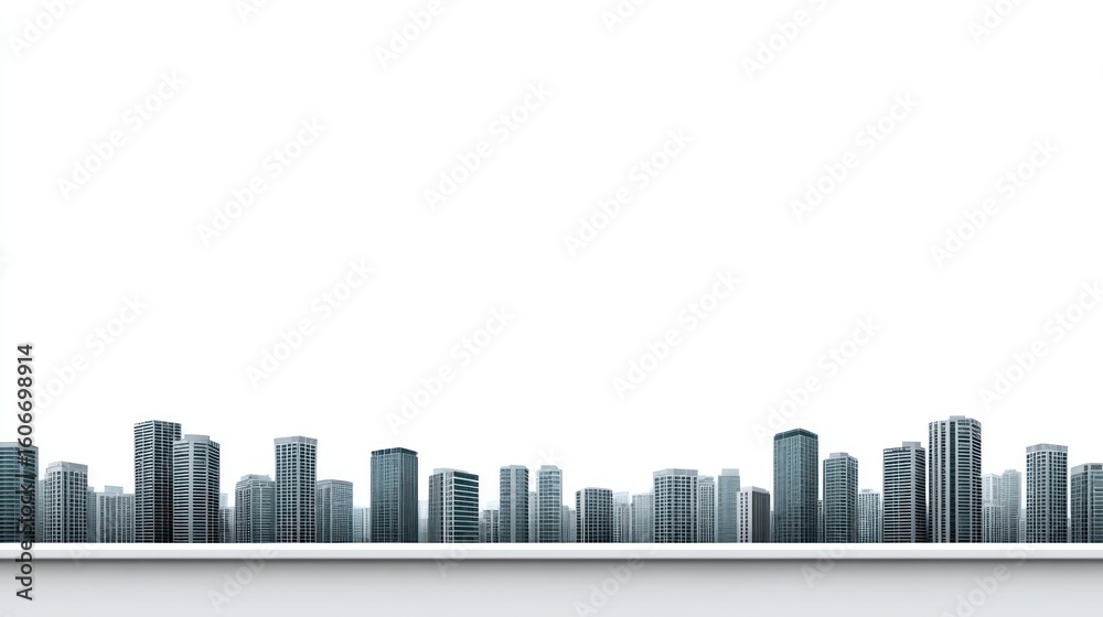 Obraz premium Urban Skyline Silhouette with Modern Architecture Against White Background