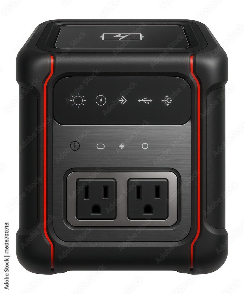 Fototapeta premium Portable solar generator with expandable battery capacity and AC outlets