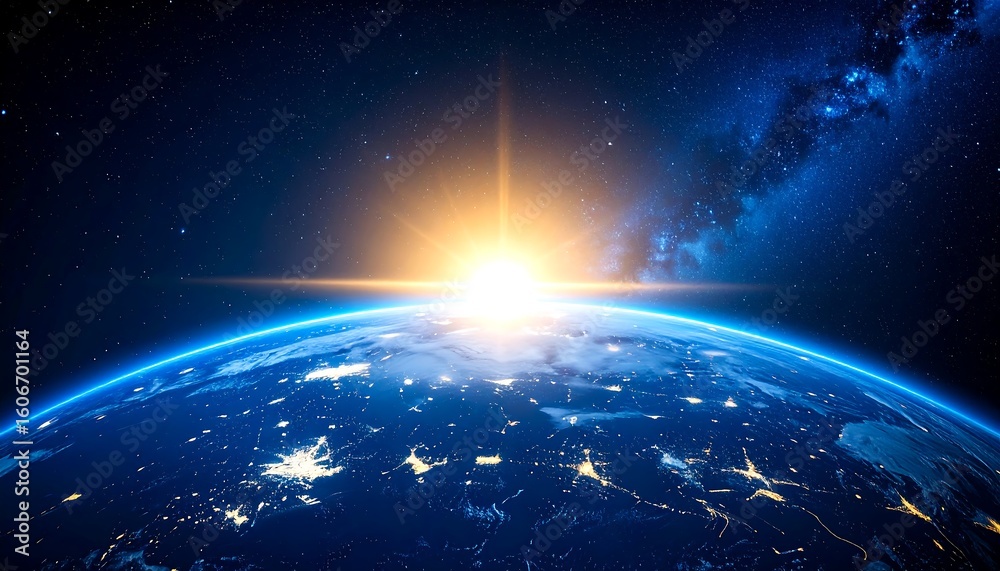 Obraz premium Earth rising from space with sunrise