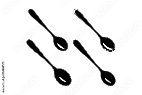 Black spoons on white background cutlery kitchenware