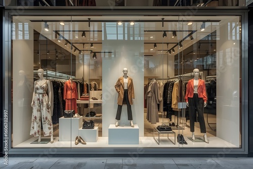 Fashion shop window clothing store front.