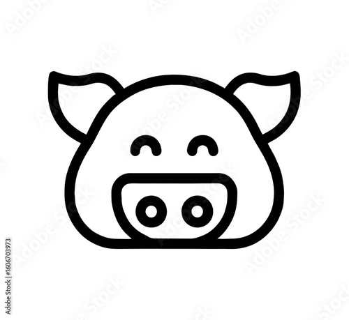 A simple pig outline creates a cute farm animal graphic, perfect for logos, stickers, and modern design projects with its minimalist charm.