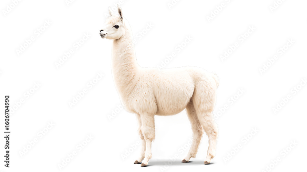 Fototapeta premium Illustration of white alpaca standing on transparent background