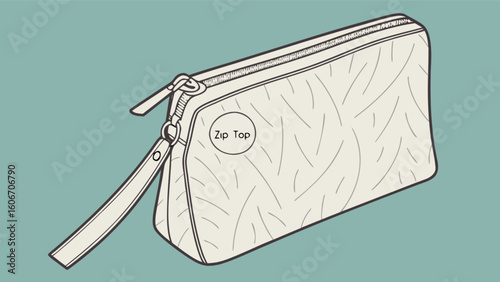 Stylish zip top pouch bag vector illustration for fashion accessories and travel essentials design concept