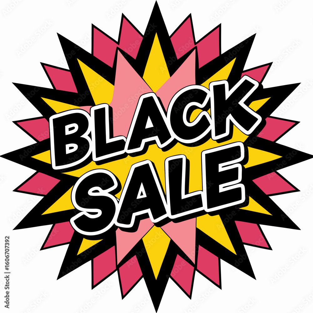 Fototapeta premium Bright black sale burst with pink and yellow accents