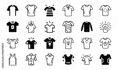  A Comprehensive Collection of T-Shirt and Apparel Icons: Diverse Styles, Designs, and Clothing Types for Fashion, E-commerce, and Design Projects