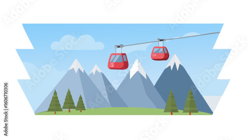 Scenic mountain landscape with cable car ride travel and tourism adventure in alpine resort destination