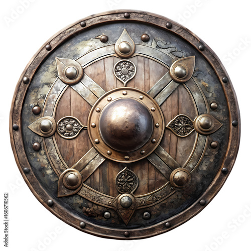 Medieval Round Shield Wood and Metal Design