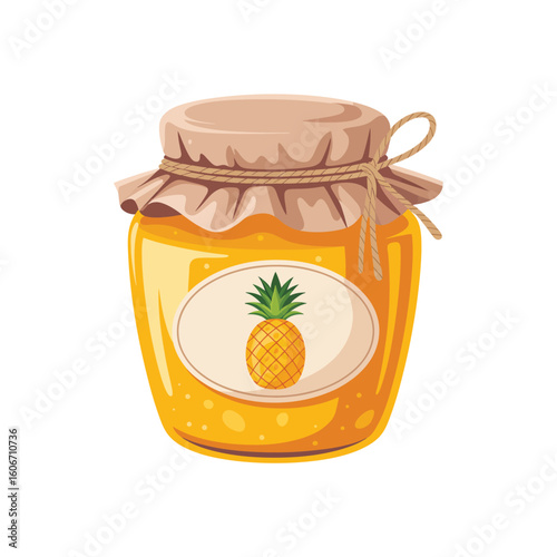 Hand drawn illustration of a jar of pineapple jam with a label