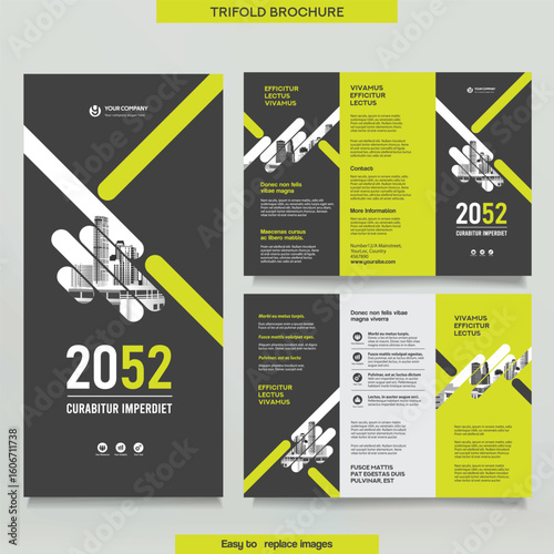 Business Brochure Template in Tri Fold Layout with Geometric Design .