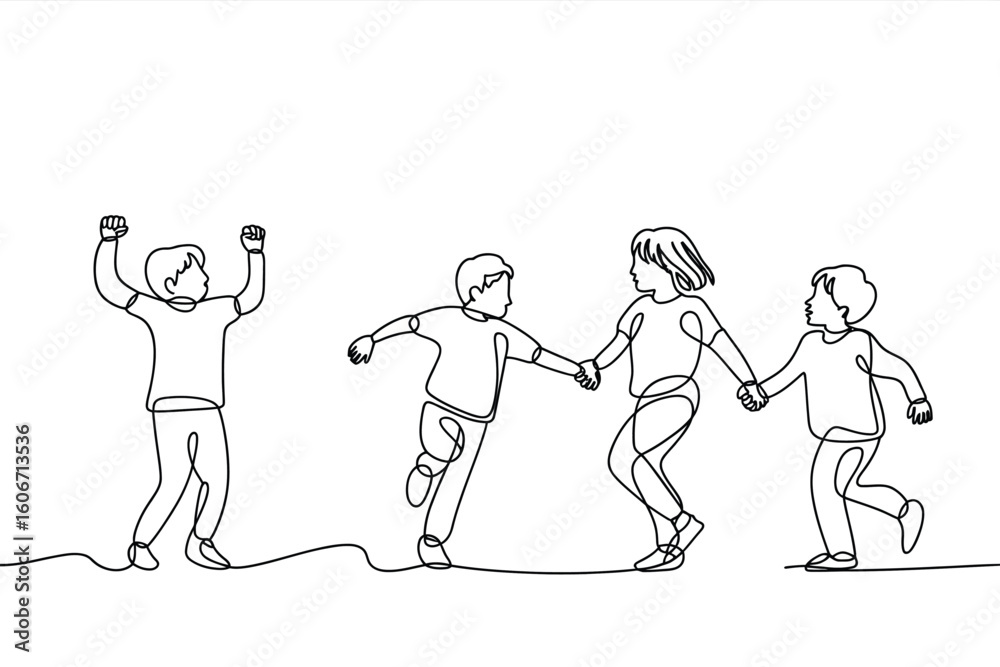 Naklejka premium Children playing together in a line drawing