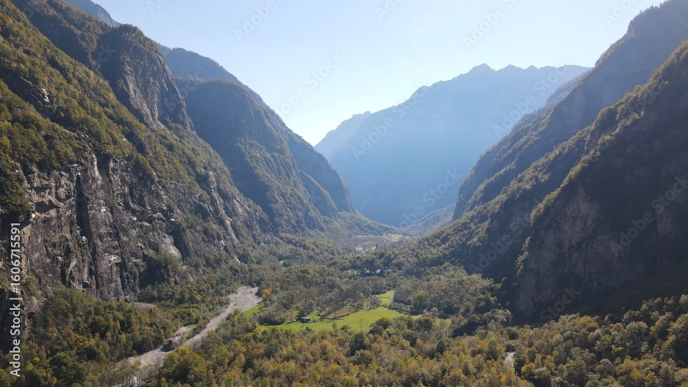 Fototapeta premium Drone View of Val Bavona in Ticino, Switzerland