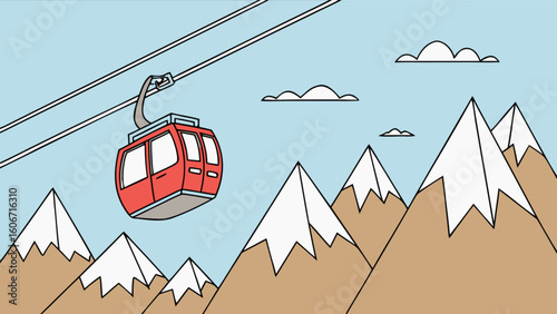 Mountain ski resort gondola lift scenic view illustration perfect for winter travel and vacation designs