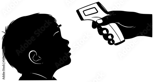 Black silhouette vector icon logo illustration of a digital thermometer showing a high fever reading or used to check a child’s temperature with fast reading beep and sterilized for safe medical use