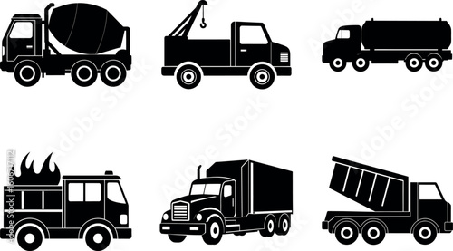 Heavy trucks silhouette vector collection