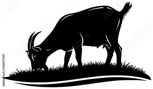 Goat Climbing Mountain Grazing and Playing with Ball Black Silhouette Vector Icon Logo Illustration for Wildlife and Farm Animal Designs