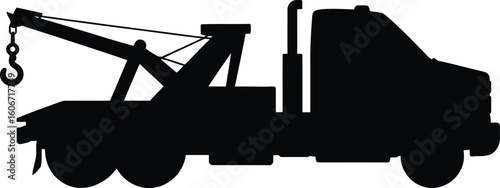 Silhouette illustration of a tow truck a heavy duty vehicle used for towing disabled or improperly parked vehicles isolated on a white background vector illustration