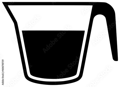 Black silhouette vector icon logo illustration of a measuring cup with flour liquid ingredients and precise markings for recipe preparation mixing sugar and butter for baking or cooking
