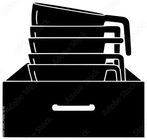 Black silhouette vector icon logo illustration of a measuring cup with flour liquid ingredients and precise markings for recipe preparation mixing sugar and butter for baking or cooking