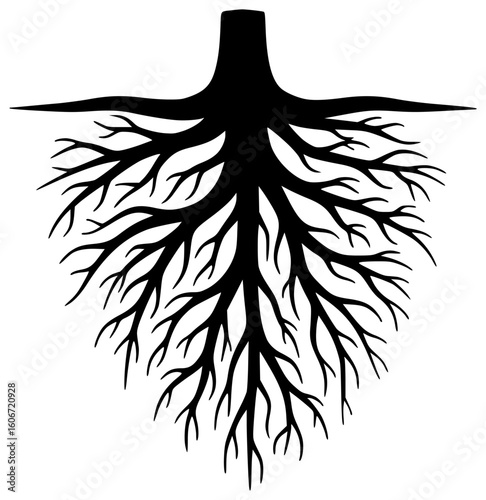 Black silhouette vector icon logo illustration of a towering teak tree in a dense forest with glistening bark roots stretching deep into the soil and freshly cut golden-brown wood planks for drying