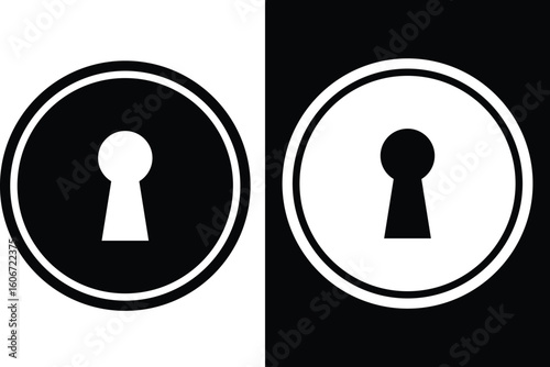 key hole icon Flat vector set, two black and white style of a keyhole  