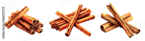 Watercolor cinnamon sticks png. Spicy seasoning from cinnamon sticks watercolor. Dry Indian spices for baking, food, sweets, etc. Fragrant spices for sweet pastries and drinks.