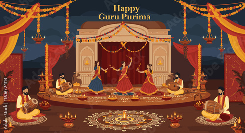 Guru Purnima Traditional Indian Festival Stage Celebration
