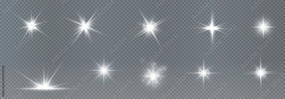 Shining white sparkles and soft glow light flares. Vector starburst collection for magical backgrounds, Christmas, and bright winter visuals. Shining white sparkles and soft glow light flares. Vector starburst collection for magical backgrounds, Christmas, and bright winter visuals.