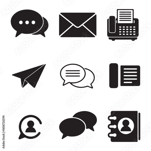 Communication Methods Graphic Black and White Icons Communication and Connection Symbols Representing Different Ways to Communicate and Stay in Touch