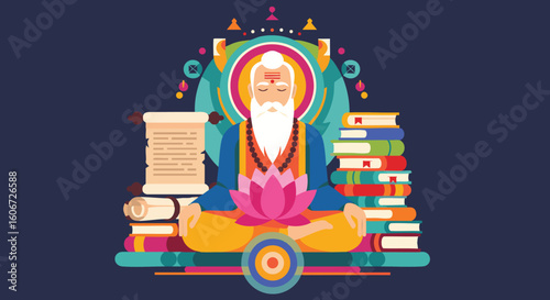 Indian Sage Meditation Wisdom and Knowledge Illustration
