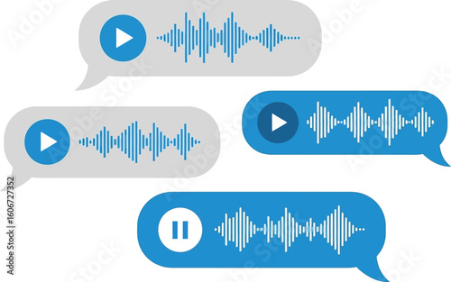 Vector art of voice messages are displayed in speech bubbles, representing digital audio communication and mobile technology