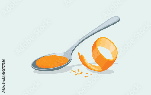 Spoonful of orange juice with peel and zest