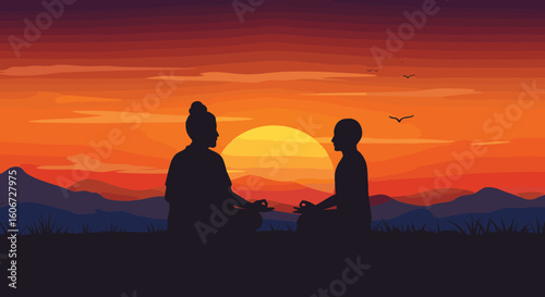 Peaceful Meditation Sunset Scene