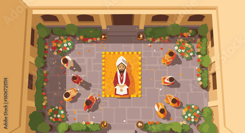 Pixel Art Ancient Courtyard Ritual Gathering