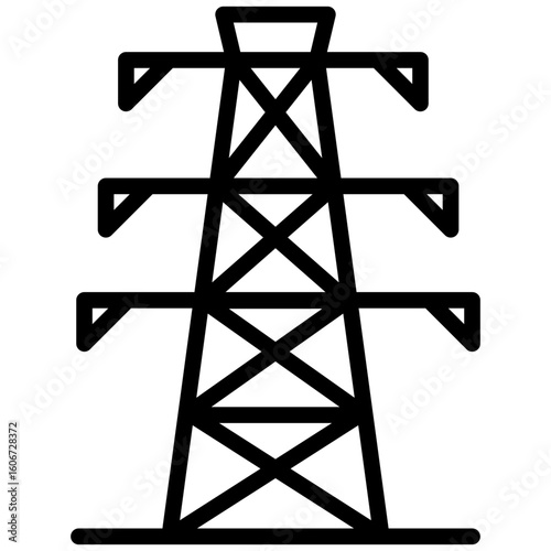 High Voltage Tower Outline icon, Black And White Outline Icon Vector.