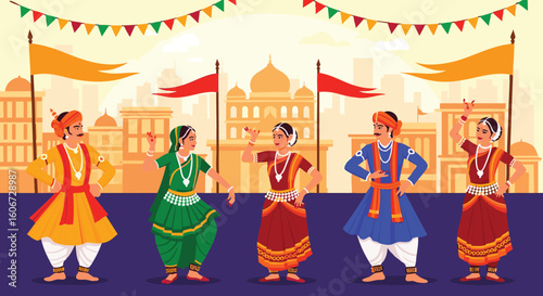 Traditional Indian Dance Cultural Festival Performance Illustration