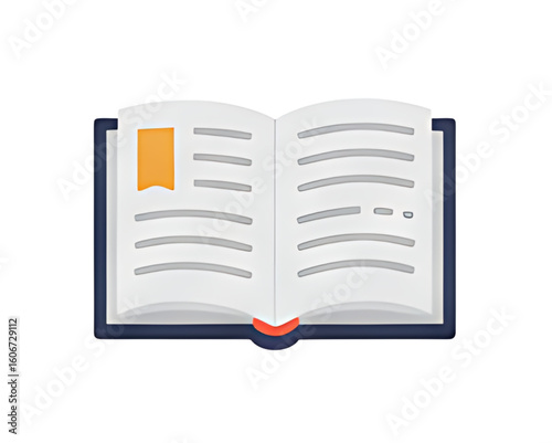 Open book with bookmark, displaying text pages, ready for reading.