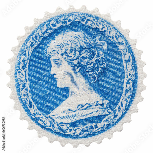 Close-up of a Vintage Blue Postage Stamp