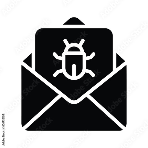 Trendy glyph icon of suspicious email bug alert