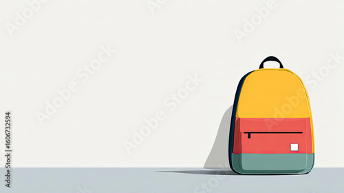Back to school minimal illustrations with copy space, school supplies, chalkboard, desks, children and backpacks in colorful compositions ideal for educational purposes.