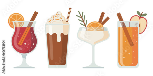 Festive Winter Drinks Assortment Featuring Mulled Wine Hot Chocolate and Apple Cider for Holiday Celebrations