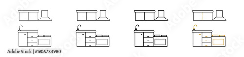 Kitchen icon set outline style with various sizes