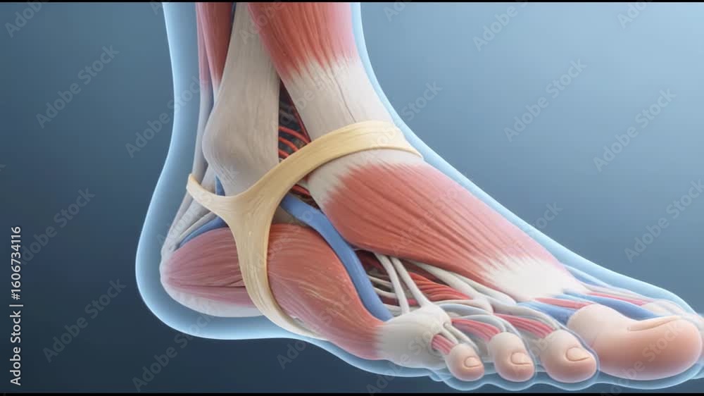 Detailed 3D animation showcasing the intricate human foot and ankle ...