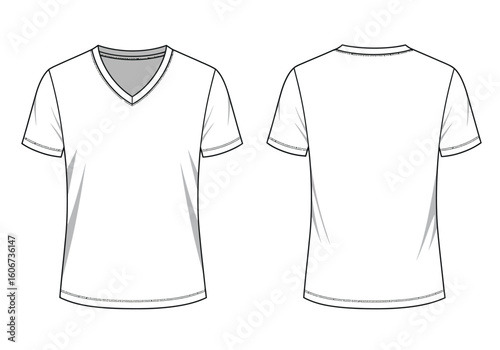 V-Neck Short Sleeve T-Shirt Template – Flat Vector Mockup