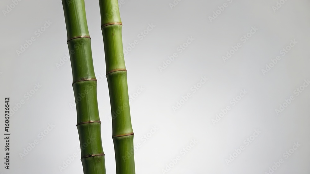 Obraz premium Minimalistic green bamboo stalks against a soft gray background highlighting nature's simplicity