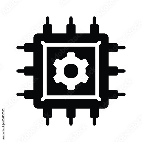 Well designed glyph icon of compact microprocessor chip