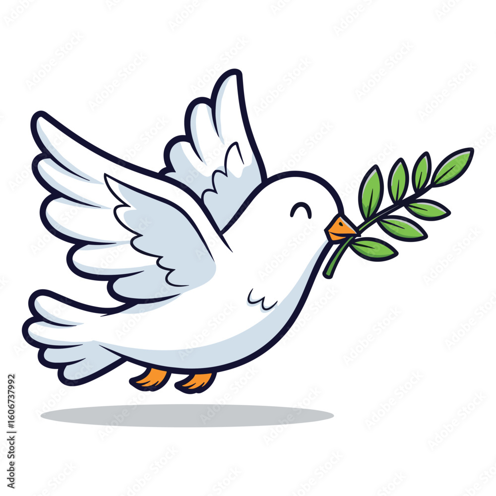 Obraz premium Cute Dove with Olive Branch: Symbol of Peace, Hope and Reconciliation, Minimalist Illustration