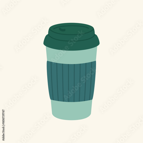 Thermos mug, reusable cup, cup for hot drinks. Travel camping equipment. Vector illustration in flat style