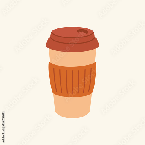 Thermos mug, reusable cup, cup for hot drinks. Travel camping equipment. Vector illustration in flat style